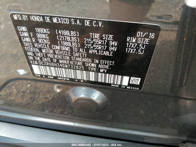 Honda HR-V LX 2016 3CZRU6H34GM732825 Image 9