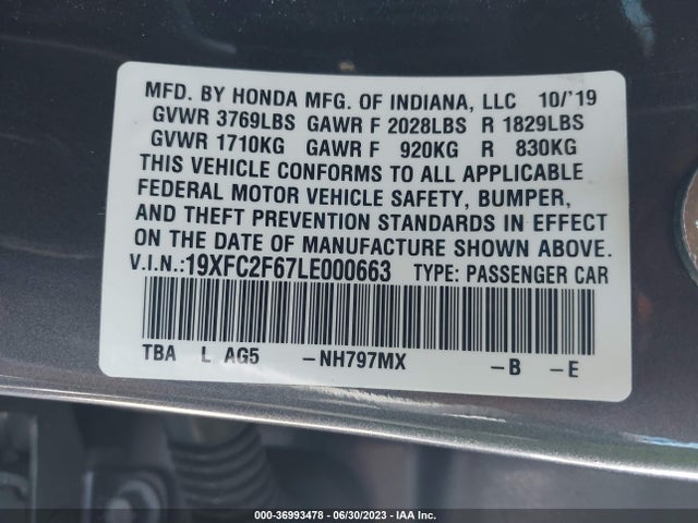 Honda Civic Sedan Lx 2020 19XFC2F67LE000663 Image 9