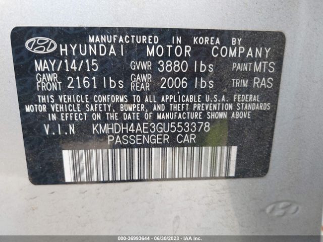 KMHDH4AE3GU553378 Hyundai Elantra Limited