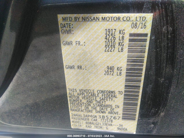 2016 NISSAN ALTIMA 2.5 S VIN: 1N4AL3AP4GN385767