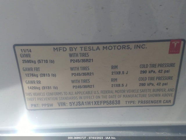 5YJSA1H1XEFP58638 Tesla Model S 60 Kwh Battery/p85