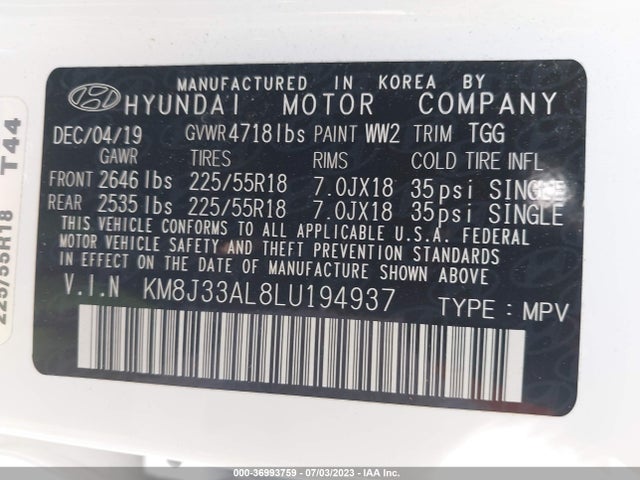 Hyundai TUCSON SEL 2020 KM8J33AL8LU194937 Image 15