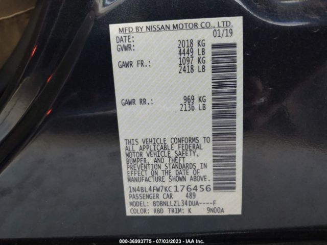 1N4BL4FW7KC176456 Nissan Altima 2.5 Platinum