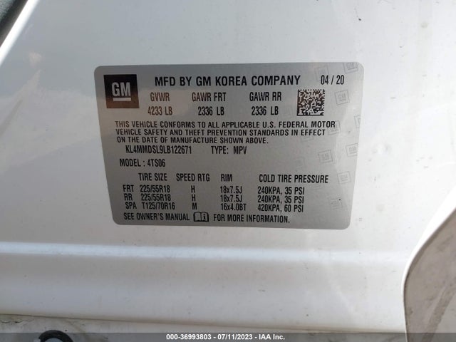 2020 BUICK ENCORE GX SELECT VIN: KL4MMDSL9LB122671