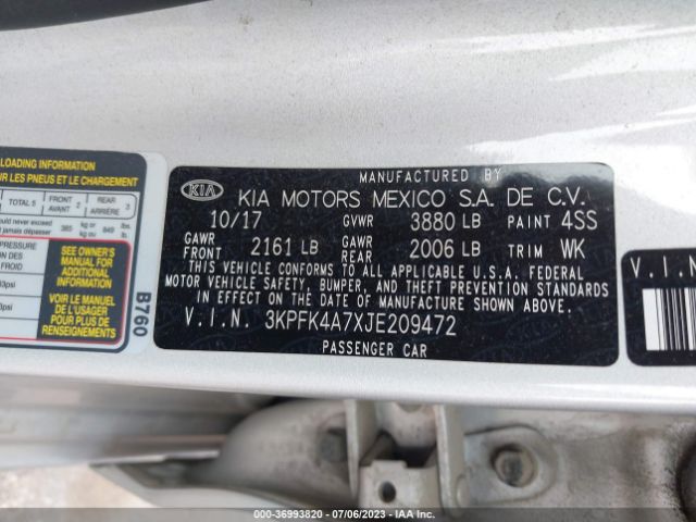 3KPFK4A7XJE209472 KIA FORTE LX