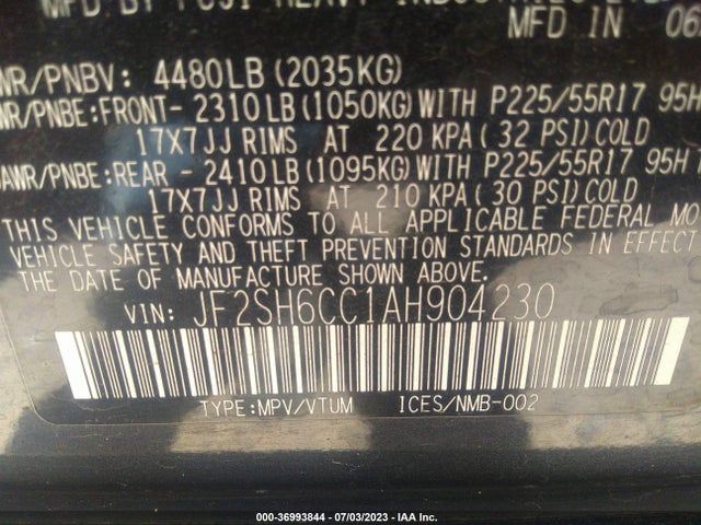 2010 SUBARU FORESTER 2.5X PREMIUM VIN: JF2SH6CC1AH904230