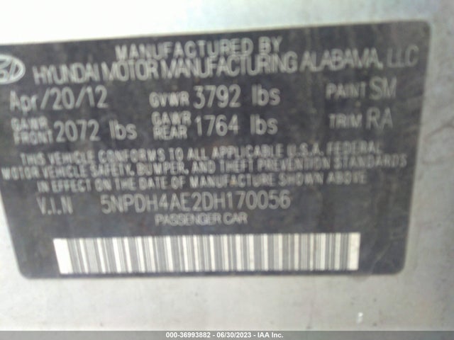 2013 HYUNDAI ELANTRA GLS PZEV VIN: 5NPDH4AE2DH170056