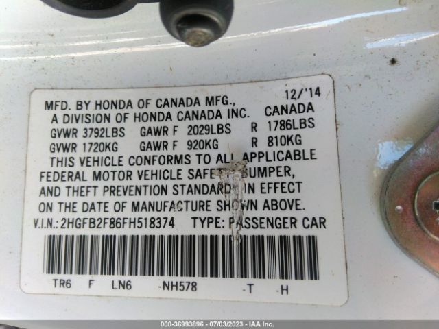 2HGFB2F86FH518374 Honda Civic Sedan Ex
