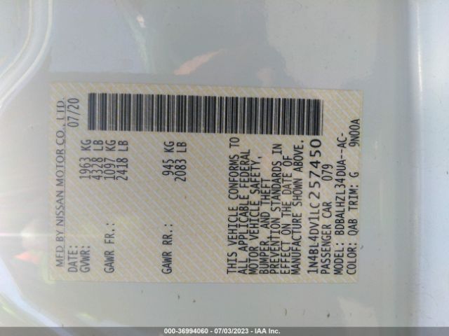 1N4BL4DV1LC257450 Nissan Altima 2.5 Sv