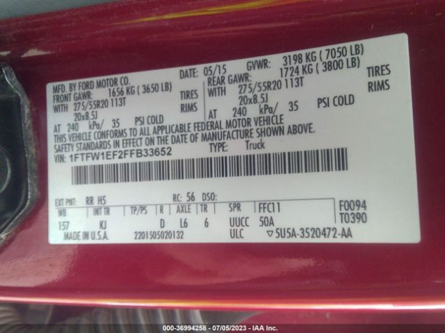 1FTFW1EF2FFB33652 Ford F-150 Xlt W
