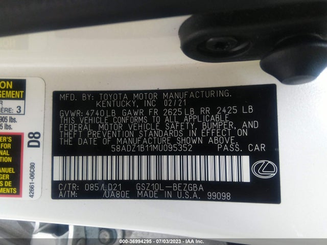 58ADZ1B11MU095352 Lexus Es Es 350