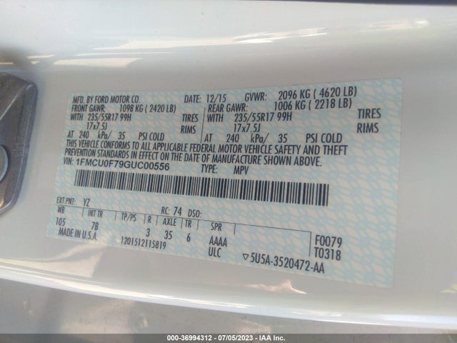 Ford ESCAPE S 2016 1FMCU0F79GUC00556 Image 9