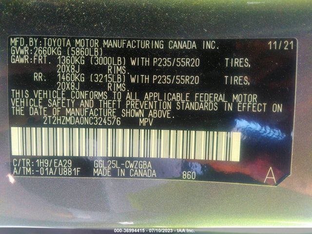 2T2HZMDA0NC324576 Lexus Rx Rx 350