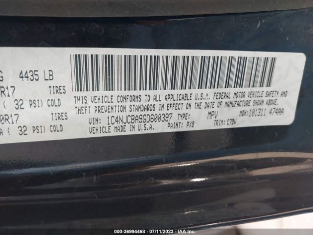 1C4NJCBA9GD600397 Jeep Compass Sport