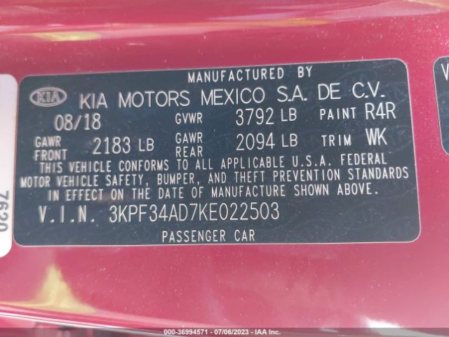 3KPF34AD7KE022503 KIA FORTE S