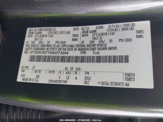 1FTEW1EF7GKD73204 Ford F-150 Xlt/xl/lariat/platinum