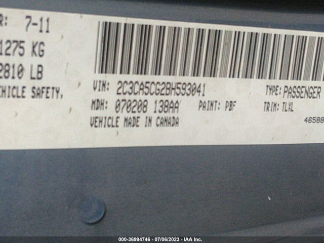 2011 CHRYSLER 300 LIMITED VIN: 2C3CA5CG2BH593041