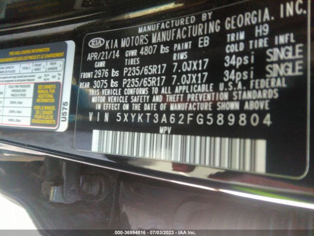 5XYKT3A62FG589804 KIA SORENTO LX