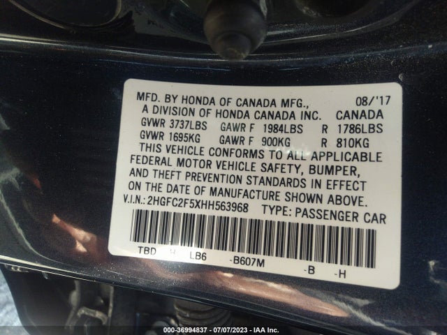2017 HONDA CIVIC SEDAN LX VIN: 2HGFC2F5XHH563968