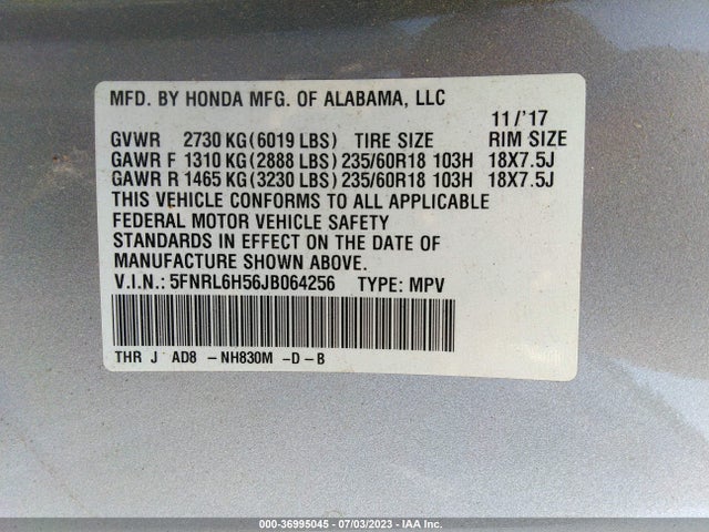 Honda ODYSSEY EX 2018 5FNRL6H56JB064256 Image 16