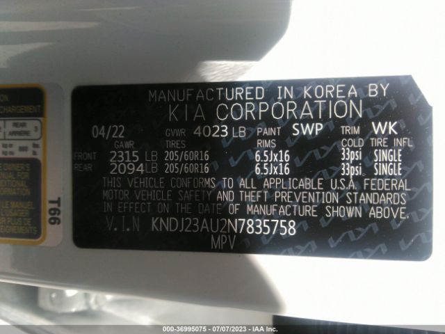 KNDJ23AU2N7835758 KIA SOUL LX