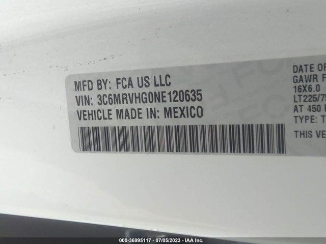3C6MRVHG0NE120635 RAM Promaster Cargo Van