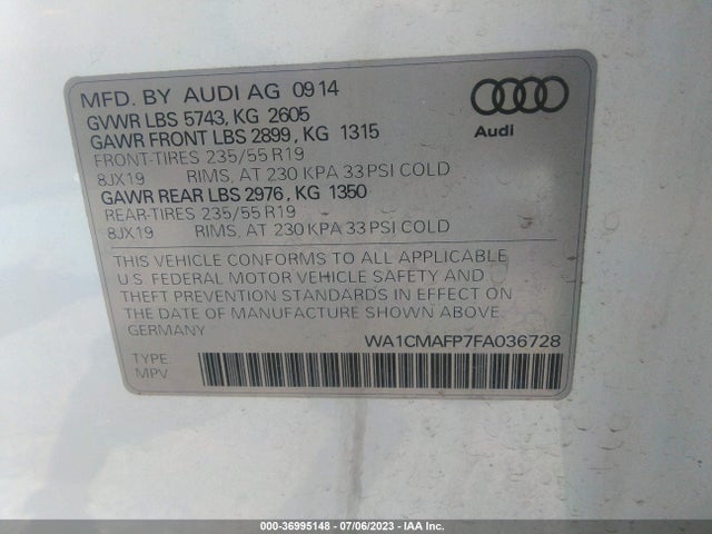 Audi Q5 Premium Plus 2015 WA1CMAFP7FA036728 Image 9