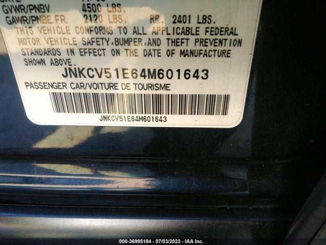 2004 INFINITI G35 SEDAN W/LEATHER VIN: JNKCV51E64M601643