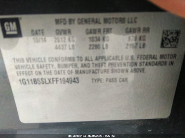 Chevrolet MALIBU LS 2015 1G11B5SLXFF194943 Image 10