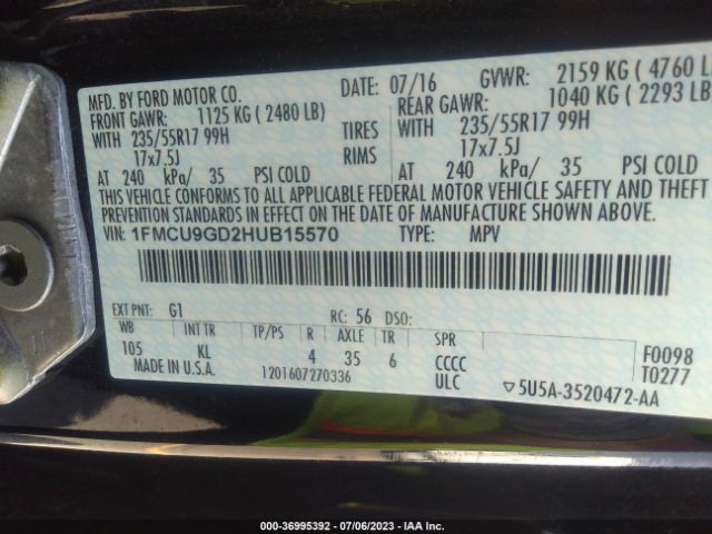 1FMCU9GD2HUB15570 Ford ESCAPE SE