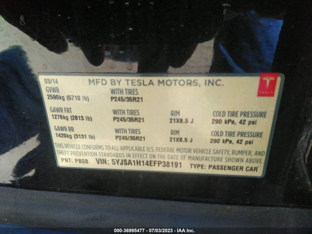 5YJSA1H14EFP38191 Tesla Model S 60 Kwh Battery/p85