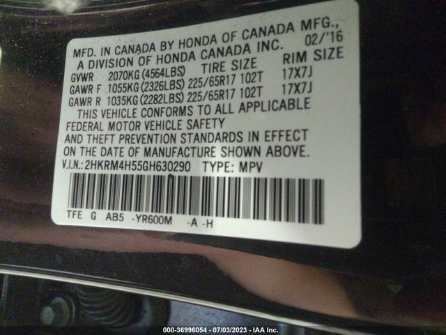 Honda CR-V EX 2016 2HKRM4H55GH630290 Image 9