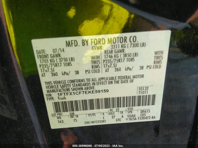 1FTFX1CF7EKE59159 Ford F-150 Xl/xlt/stx/fx2/lariat