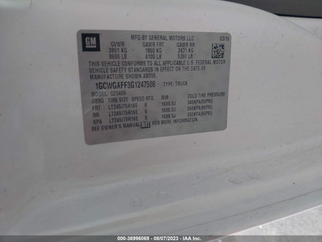 Chevrolet EXPRESS CARGO VAN 2016 1GCWGAFF3G1247508 Image 14