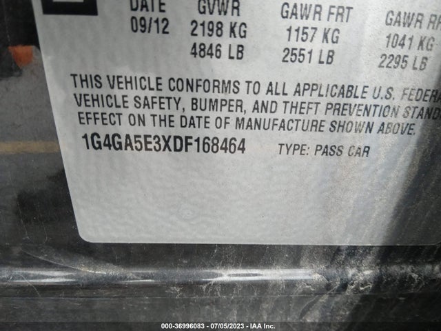 2013 BUICK LACROSSE BASE VIN: 1G4GA5E3XDF168464