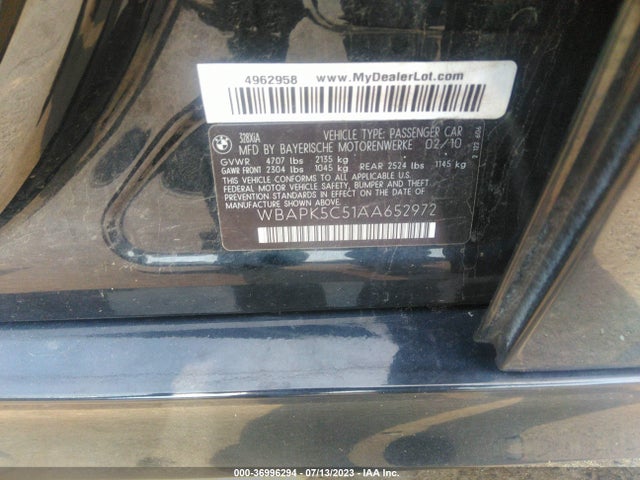 2010 BMW 328I XDRIVE VIN: WBAPK5C51AA652972