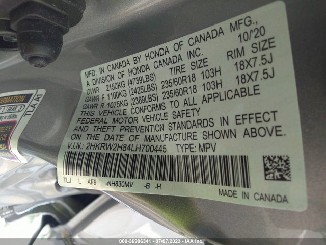 Honda Cr-v Ex-l 2020 2HKRW2H84LH700445 Image 9