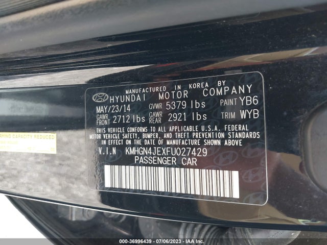 2015 HYUNDAI GENESIS 3.8L VIN: KMHGN4JEXFU027429