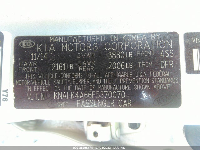 2015 KIA FORTE LX VIN: KNAFK4A66F5370070