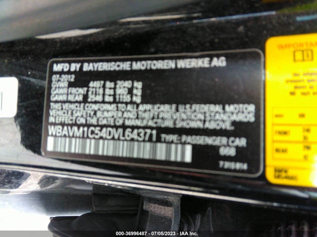 2013 BMW X1 28I VIN: WBAVM1C54DVL64371