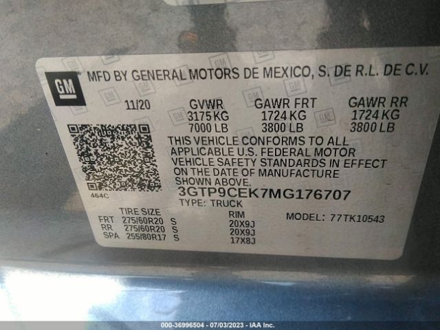 3GTP9CEK7MG176707 GMC Sierra 1500 Elevation