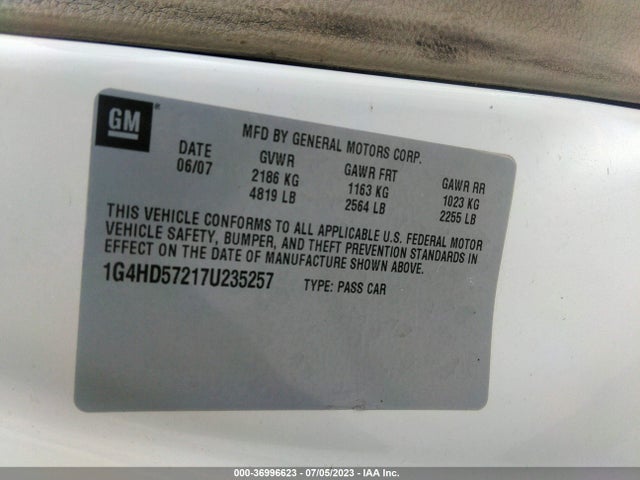 2007 BUICK LUCERNE V6 CXL VIN: 1G4HD57217U235257