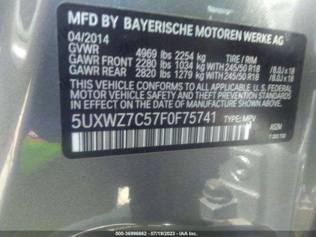 5UXWZ7C57F0F75741 BMW X3 Sdrive28i