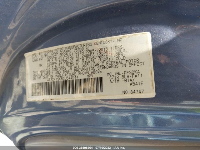 2003 TOYOTA SIENNA CE VIN: 4T3ZF19C63U544544