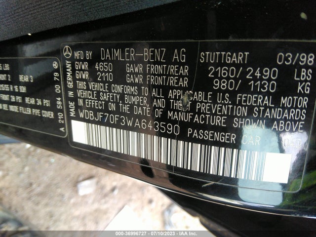 1998 MERCEDES-BENZ E-CLASS VIN: WDBJF70F3WA643590
