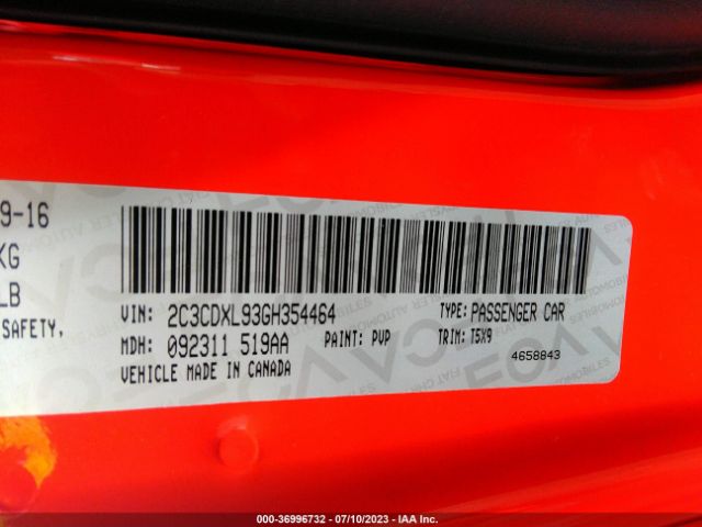 2C3CDXL93GH354464 Dodge Charger Srt Hellcat