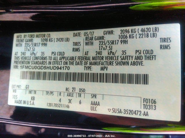 Ford ESCAPE SE 2017 1FMCU0GD5HUD94170 Image 15