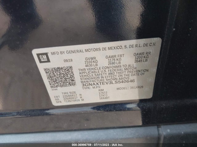 Chevrolet EQUINOX LT 2020 3GNAXTEV3LS540646 Image 9