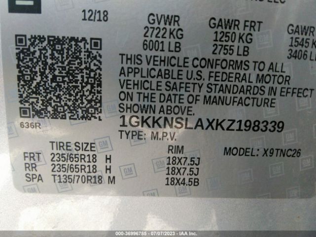 1GKKNSLAXKZ198339 GMC ACADIA SLE