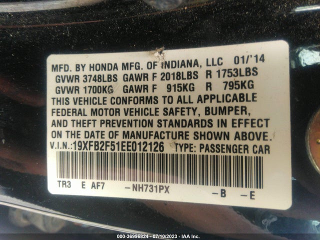 Honda Civic Sedan Lx 2014 19XFB2F51EE012126 Image 9